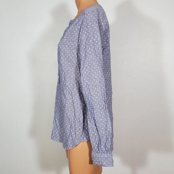 LOFT Blue Long Sleeve 3/4 Button Down Shirt - Picture 3 of 5